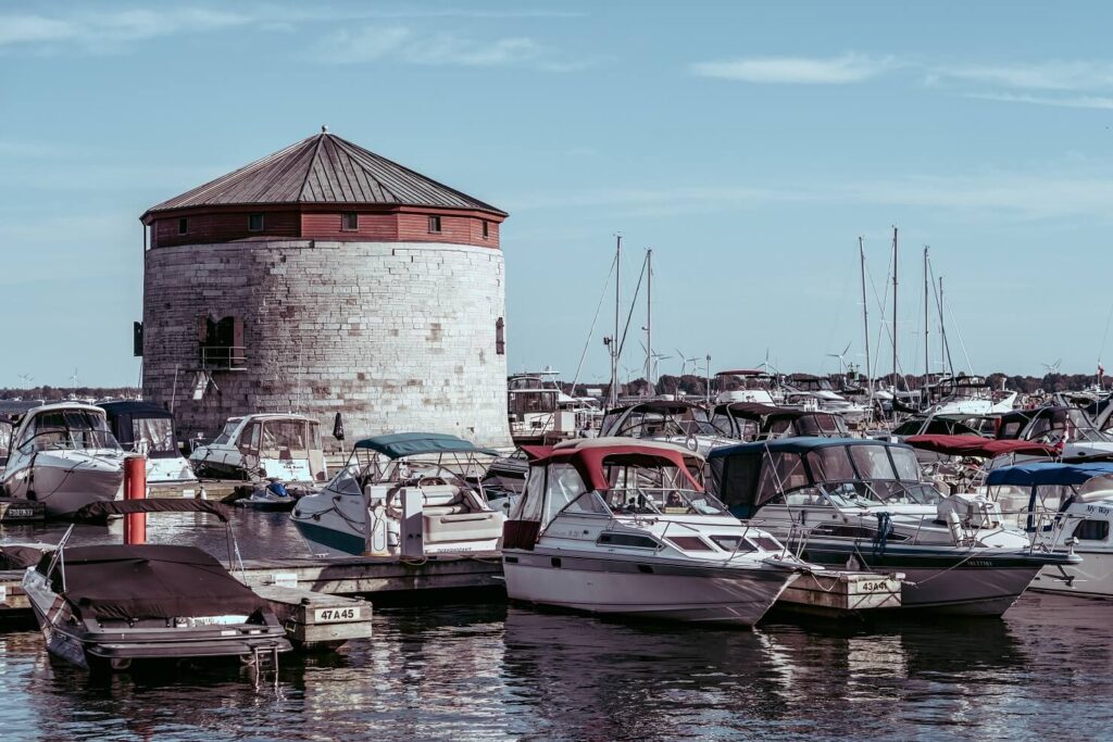 Boats in the harbour in Kingston, Ontario.
